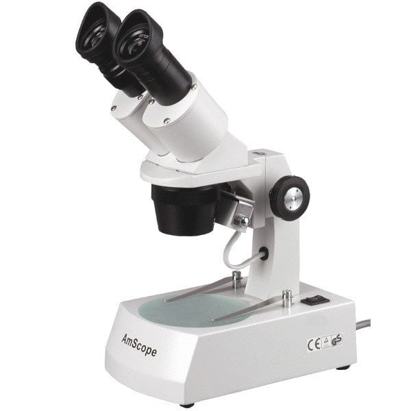 Amscope 10X-45X Compact Multi-Lens Stereo Microscope, Angled Head, Track Stand, Top/Bottom Halogen Light SE305R-AY